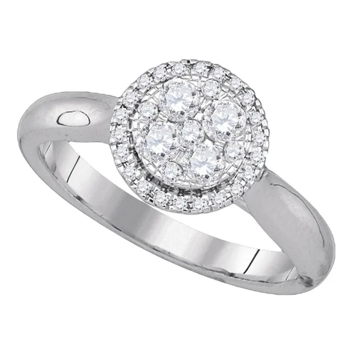Rings gndatlanta 14k White Gold Round Diamond Circle Frame Cluster Ring 12 Cttw Rings gndatlanta 14k White Gold Round Diamond Circle Frame Cluster Ring 12 Cttw