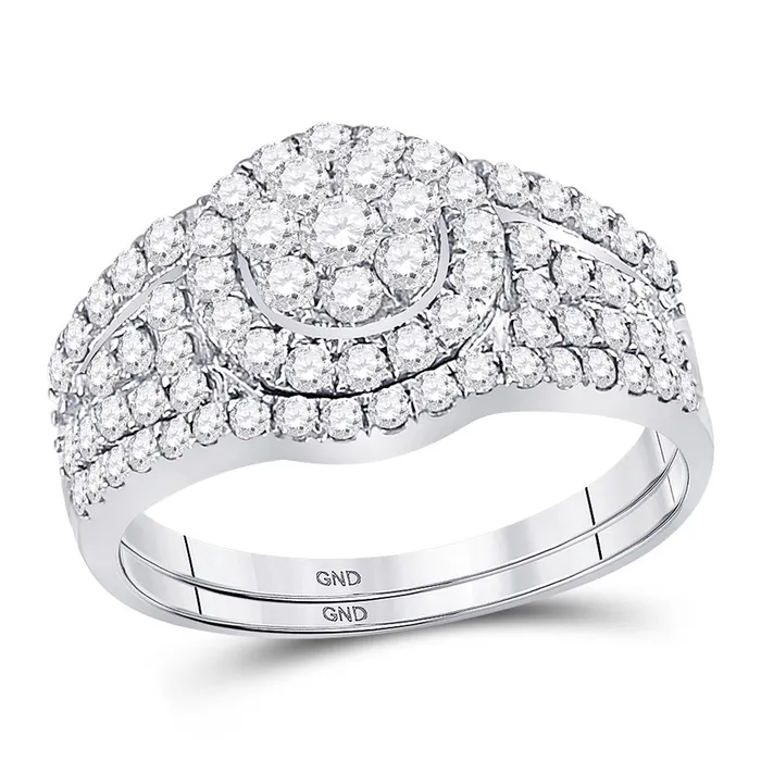 Rings gndatlanta 14k White Gold Round Diamond Cluster Bridal Wedding Ring Set 1 Cttw Rings gndatlanta 14k White Gold Round Diamond Cluster Bridal Wedding Ring Set 1 Cttw