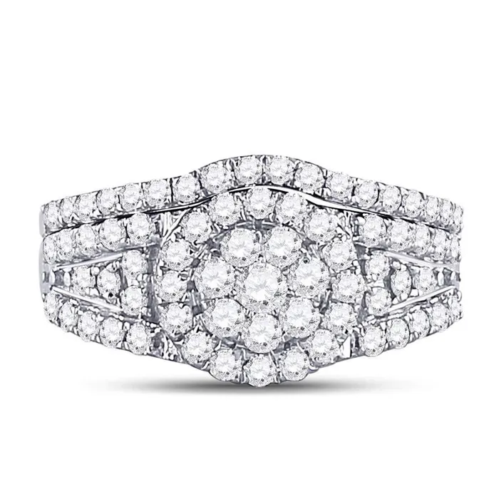 Rings gndatlanta 14k White Gold Round Diamond Cluster Bridal Wedding Ring Set 1 Cttw