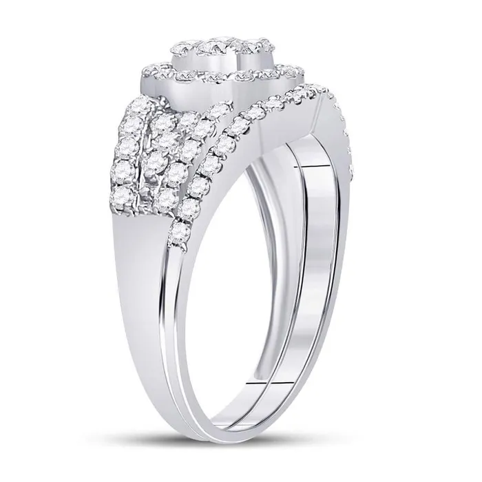 Rings gndatlanta 14k White Gold Round Diamond Cluster Bridal Wedding Ring Set 1 Cttw