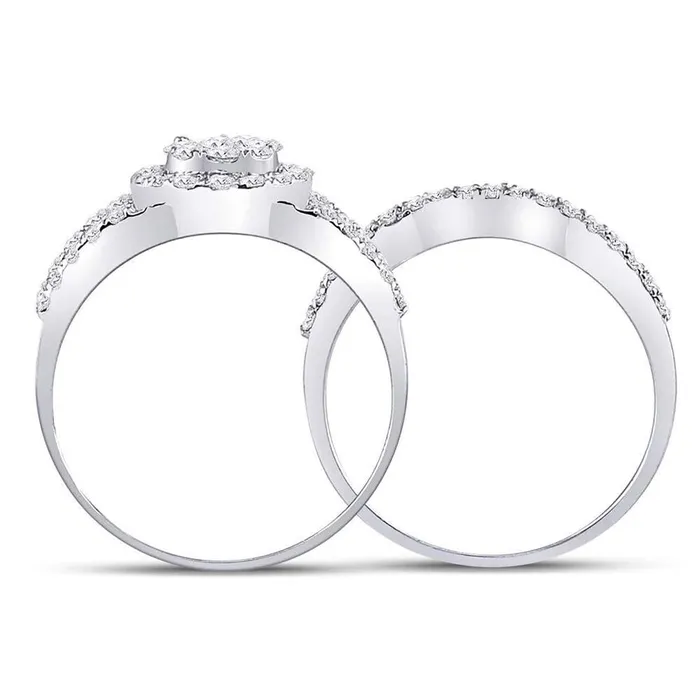 Rings gndatlanta 14k White Gold Round Diamond Cluster Bridal Wedding Ring Set 1 Cttw