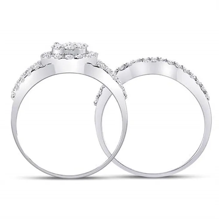 Rings gndatlanta 14k White Gold Round Diamond Cluster Bridal Wedding Ring Set 1 Cttw