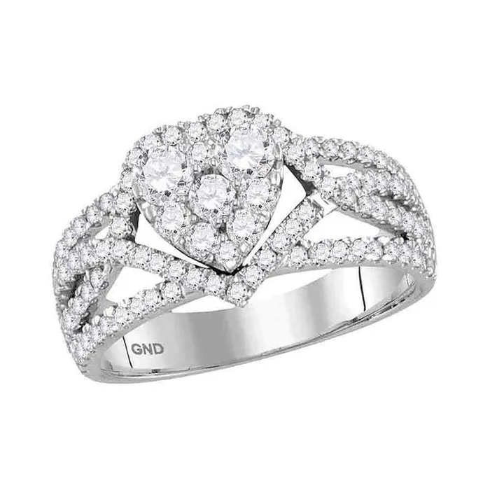 Rings gndatlanta 14k White Gold Round Diamond Cluster Heart Bridal Engagement Ring 1 Cttw Rings gndatlanta 14k White Gold Round Diamond Cluster Heart Bridal Engagement Ring 1 Cttw