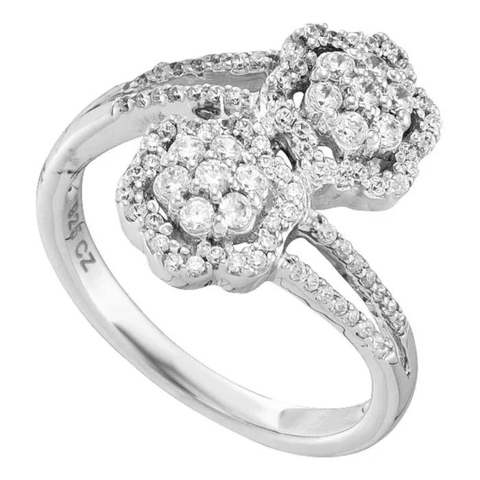 Rings gndatlanta 14k White Gold Round Diamond Double Bypass Flower Cluster Ring 12 Cttw Rings gndatlanta 14k White Gold Round Diamond Double Bypass Flower Cluster Ring 12 Cttw