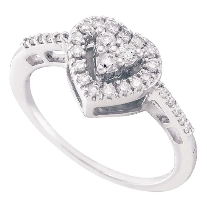 Rings gndatlanta 14k White Gold Round Diamond Heart Cluster Ring 13 Cttw Rings gndatlanta 14k White Gold Round Diamond Heart Cluster Ring 13 Cttw