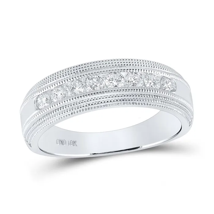 Rings gndatlanta 14k White Gold Round Diamond Milgrain Wedding Band 12 Cttw