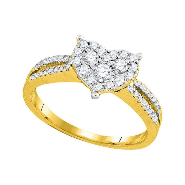Rings gndatlanta 14k Yellow Gold Round Diamond Heart Cluster Splitshank Ring 12 Cttw Rings gndatlanta 14k Yellow Gold Round Diamond Heart Cluster Splitshank Ring 12 Cttw
