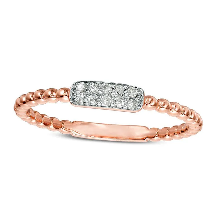 Rings Goldia 007 CT TW Composite Natural Diamond Rectangle Beaded Stackable Band in Solid 10K Rose Gold Rings Goldia 007 CT TW Composite Natural Diamond Rectangle Beaded Stackable Band in Solid 10K Rose Gold