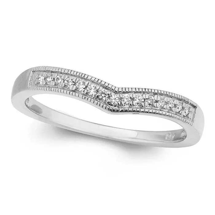 Rings Goldia 010 CT TW Natural Diamond Contour Wedding Band in Sterling Silver