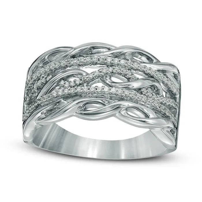 Rings Goldia 017 CT TW Natural Diamond Braided Triple Row Ring in Sterling Silver Rings Goldia 017 CT TW Natural Diamond Braided Triple Row Ring in Sterling Silver