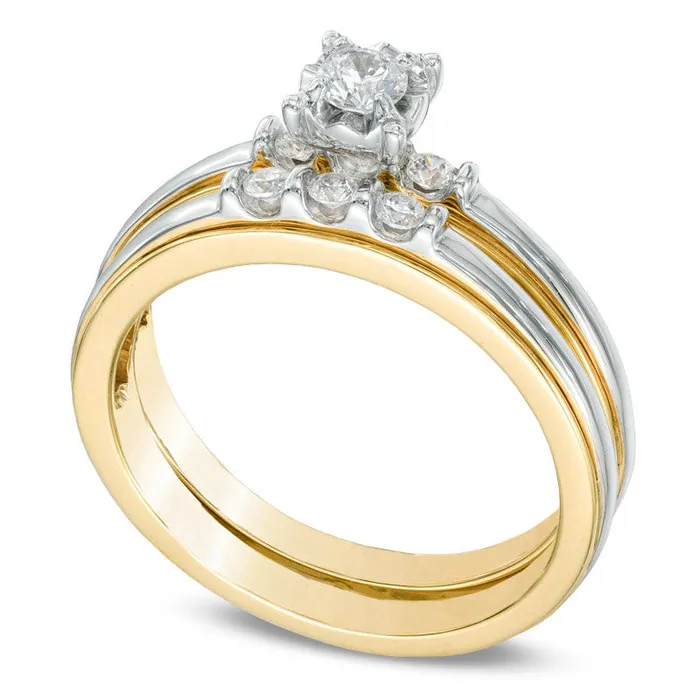 Rings Goldia 025 CT TW Natural Diamond Bridal Engagement Ring Set in Solid 10K TwoTone Gold Rings Goldia 025 CT TW Natural Diamond Bridal Engagement Ring Set in Solid 10K TwoTone Gold