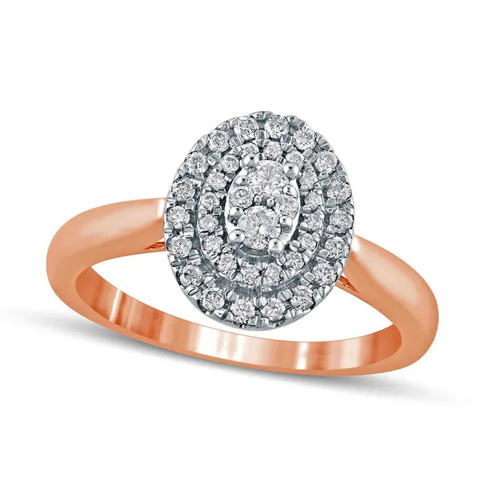 Rings Goldia 033 CT TW Composite Oval Natural Diamond Double Frame Engagement Ring in Solid 14K Rose Gold Rings Goldia 033 CT TW Composite Oval Natural Diamond Double Frame Engagement Ring in Solid 14K Rose Gold