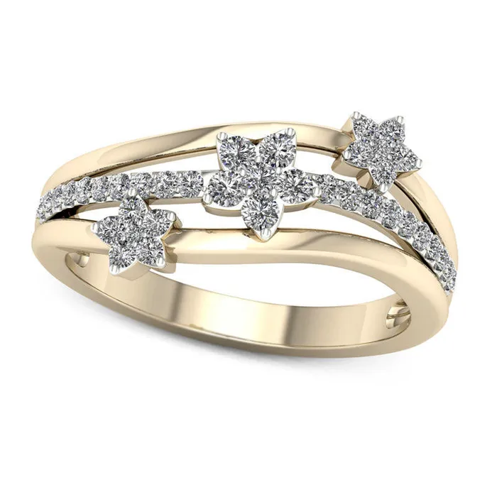 Rings Goldia 033 CT TW Natural Diamond Triple Star Wave Ring in Solid 10K Yellow Gold Rings Goldia 033 CT TW Natural Diamond Triple Star Wave Ring in Solid 10K Yellow Gold