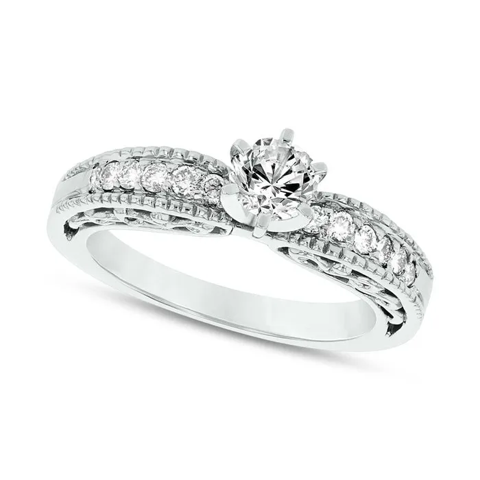 Rings Goldia 050 CT TW Natural Diamond Antique VintageStyle Engagement Ring in Solid 14K White Gold Rings Goldia 050 CT TW Natural Diamond Antique VintageStyle Engagement Ring in Solid 14K White Gold