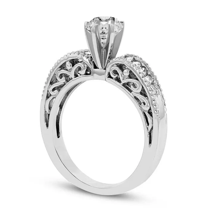 Rings Goldia 050 CT TW Natural Diamond Antique VintageStyle Engagement Ring in Solid 14K White Gold Rings Goldia 050 CT TW Natural Diamond Antique VintageStyle Engagement Ring in Solid 14K White Gold