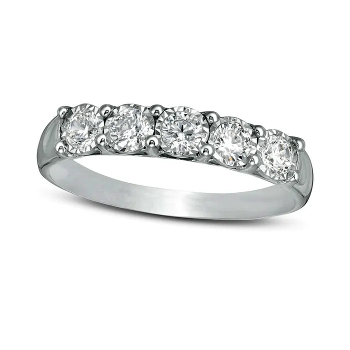 Rings Goldia 050 CT TW Natural Diamond Five Stone Band in Solid 10K White Gold Rings Goldia 050 CT TW Natural Diamond Five Stone Band in Solid 10K White Gold