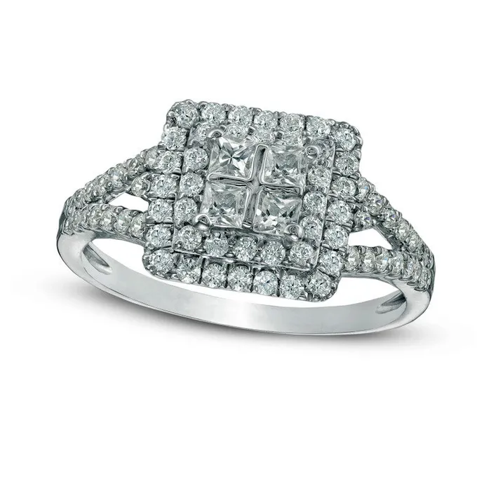 Rings Goldia 063 CT TW Quad PrincessCut Natural Diamond Double Frame Ring in Solid 10K White Gold Rings Goldia 063 CT TW Quad PrincessCut Natural Diamond Double Frame Ring in Solid 10K White Gold