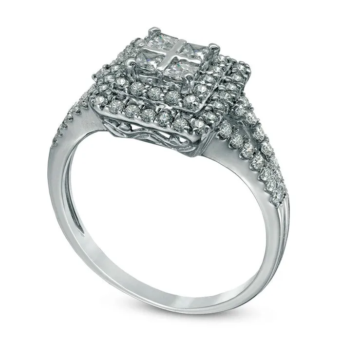 Rings Goldia 063 CT TW Quad PrincessCut Natural Diamond Double Frame Ring in Solid 10K White Gold Rings Goldia 063 CT TW Quad PrincessCut Natural Diamond Double Frame Ring in Solid 10K White Gold
