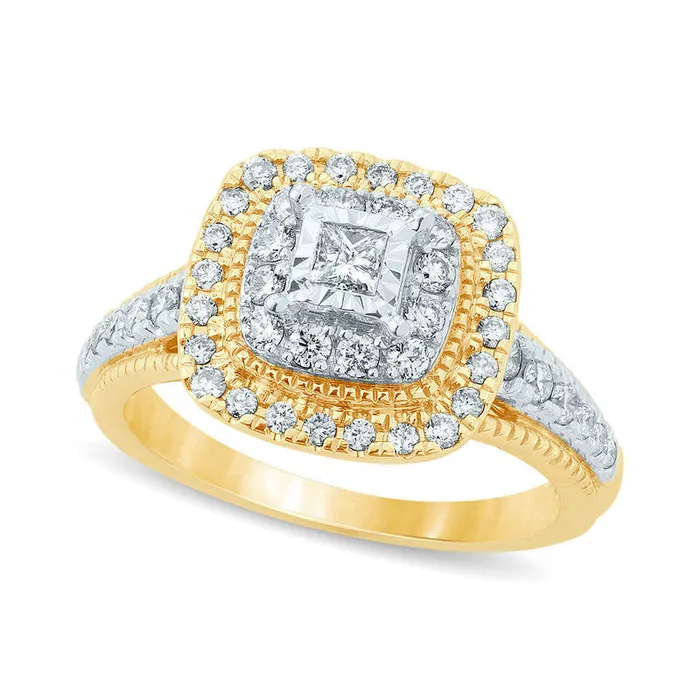 Rings Goldia 075 CT TW PrincessCut Natural Diamond Double Frame Antique VintageStyle Engagement Ring in Solid 14K Gold Rings Goldia 075 CT TW PrincessCut Natural Diamond Double Frame Antique VintageStyle Engagement Ring in Solid 14K Gold