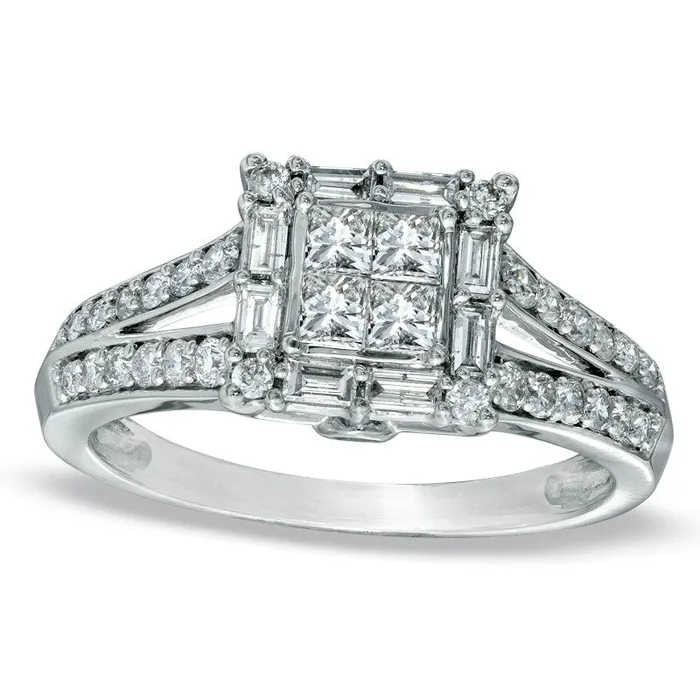 Rings Goldia 075 CT TW Quad PrincessCut Natural Diamond Square Frame Engagement Ring in Solid 14K White Gold Rings Goldia 075 CT TW Quad PrincessCut Natural Diamond Square Frame Engagement Ring in Solid 14K White Gold