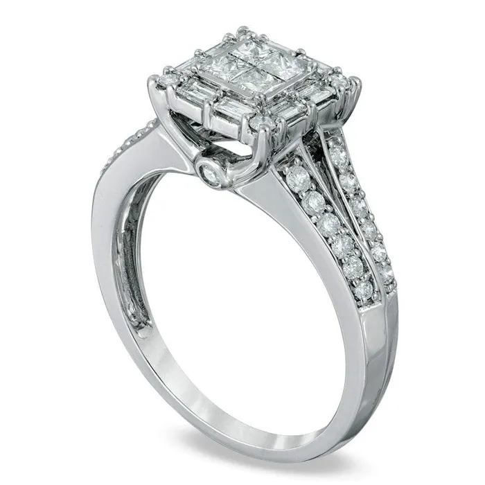 Rings Goldia 075 CT TW Quad PrincessCut Natural Diamond Square Frame Engagement Ring in Solid 14K White Gold Rings Goldia 075 CT TW Quad PrincessCut Natural Diamond Square Frame Engagement Ring in Solid 14K White Gold