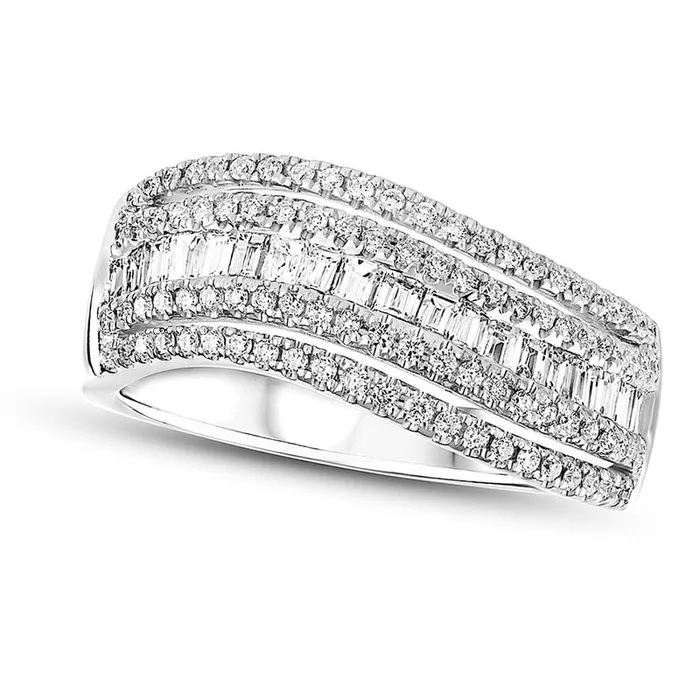 Rings Goldia 088 CT TW Baguette and Round Natural Diamond Anniversary Band in Solid 18K White Gold GI1 Rings Goldia 088 CT TW Baguette and Round Natural Diamond Anniversary Band in Solid 18K White Gold GI1