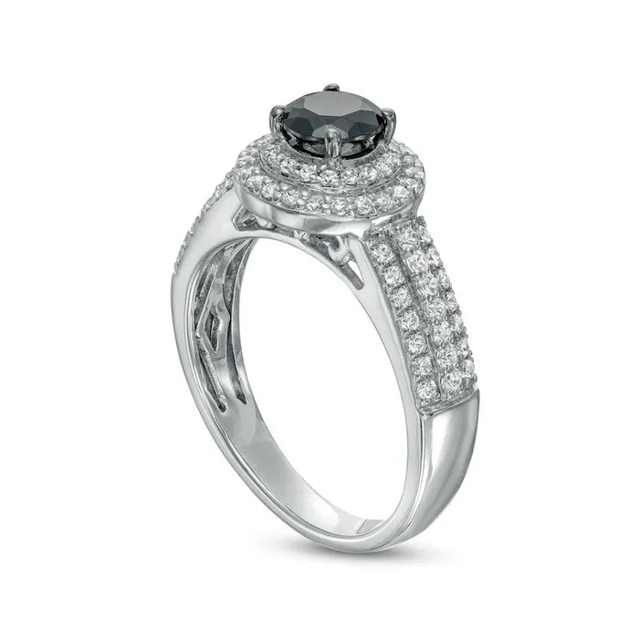 Rings Goldia 10 CT TW Black Enhanced and White Natural Diamond Double Frame MultiRow Engagement Ring in Solid 10K White Gold Rings Goldia 10 CT TW Black Enhanced and White Natural Diamond Double Frame MultiRow Engagement Ring in Solid 10K White Gold