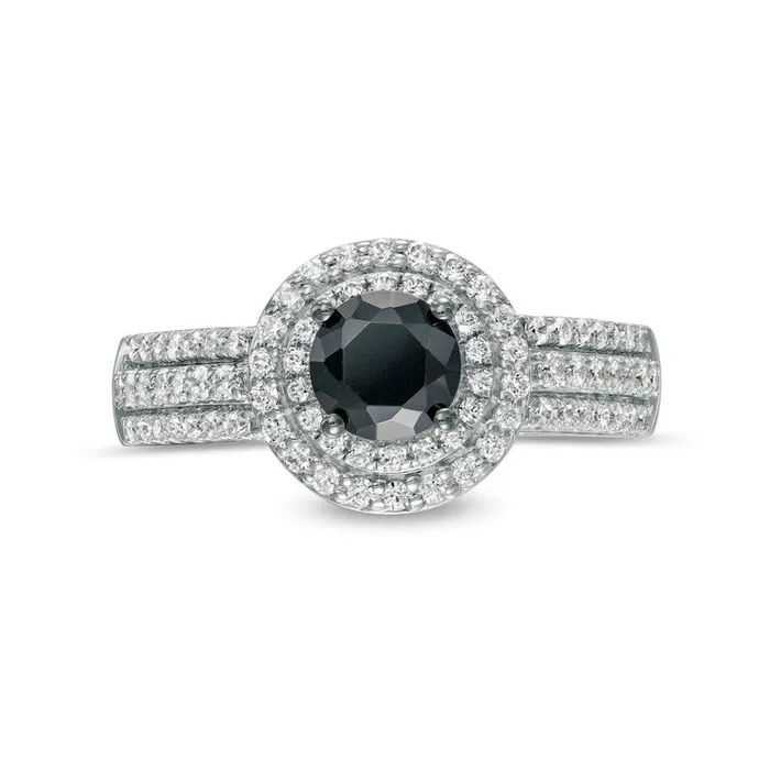 Rings Goldia 10 CT TW Black Enhanced and White Natural Diamond Double Frame MultiRow Engagement Ring in Solid 10K White Gold Rings Goldia 10 CT TW Black Enhanced and White Natural Diamond Double Frame MultiRow Engagement Ring in Solid 10K White Gold