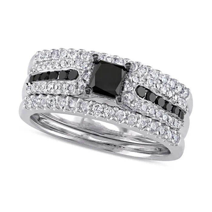 Rings Goldia 113 CT TW Enhanced Black PrincessCut Natural Diamond Three Piece Bridal Engagement Ring Set in Sterling Silver Rings Goldia 113 CT TW Enhanced Black PrincessCut Natural Diamond Three Piece Bridal Engagement Ring Set in Sterling Silver