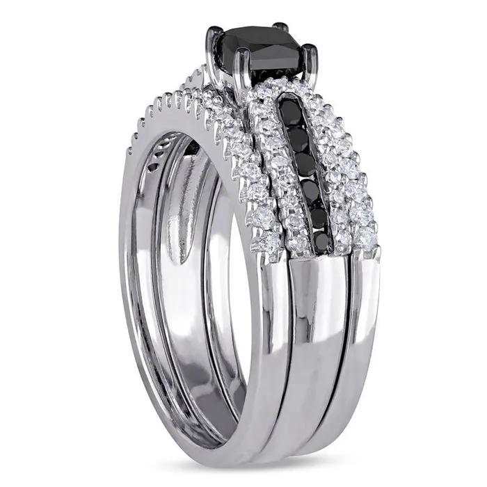 Rings Goldia 113 CT TW Enhanced Black PrincessCut Natural Diamond Three Piece Bridal Engagement Ring Set in Sterling Silver Rings Goldia 113 CT TW Enhanced Black PrincessCut Natural Diamond Three Piece Bridal Engagement Ring Set in Sterling Silver