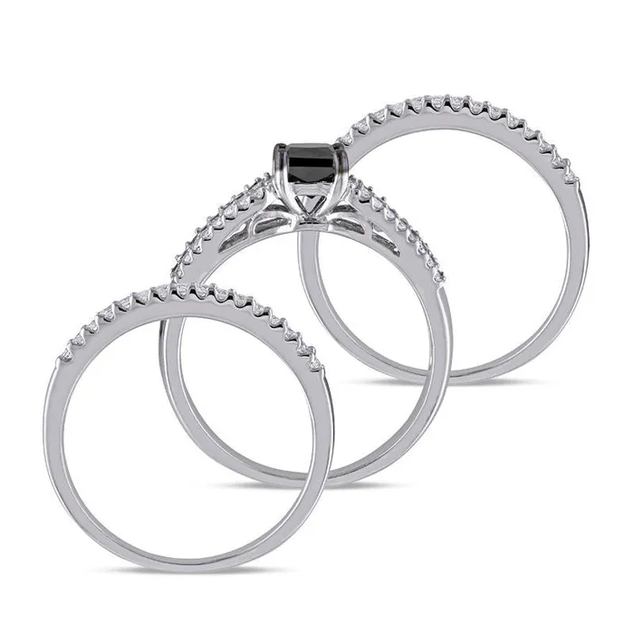 Rings Goldia 113 CT TW Enhanced Black PrincessCut Natural Diamond Three Piece Bridal Engagement Ring Set in Sterling Silver Rings Goldia 113 CT TW Enhanced Black PrincessCut Natural Diamond Three Piece Bridal Engagement Ring Set in Sterling Silver