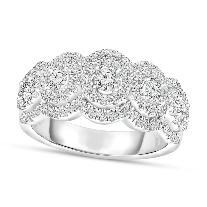 Rings Goldia 125 CT TW Natural Diamond Double Frame Five Stone Ring in Solid 10K White Gold Rings Goldia 125 CT TW Natural Diamond Double Frame Five Stone Ring in Solid 10K White Gold