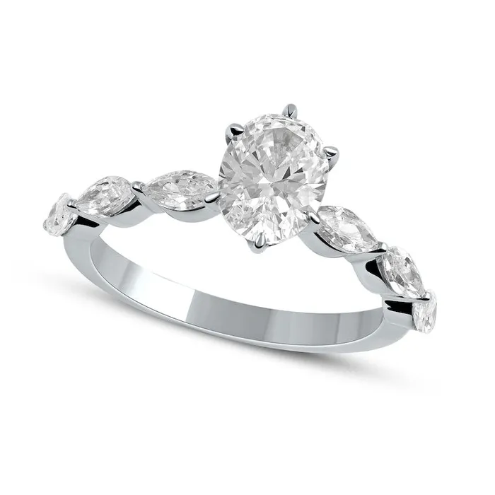 Rings Goldia 163 CT TW Oval and Marquise Natural Diamond Engagement Ring in Solid 14K White Gold Rings Goldia 163 CT TW Oval and Marquise Natural Diamond Engagement Ring in Solid 14K White Gold