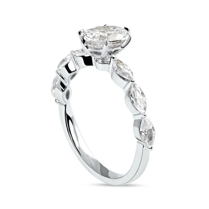 Rings Goldia 163 CT TW Oval and Marquise Natural Diamond Engagement Ring in Solid 14K White Gold Rings Goldia 163 CT TW Oval and Marquise Natural Diamond Engagement Ring in Solid 14K White Gold