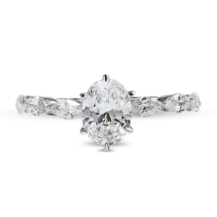 Rings Goldia 163 CT TW Oval and Marquise Natural Diamond Engagement Ring in Solid 14K White Gold Rings Goldia 163 CT TW Oval and Marquise Natural Diamond Engagement Ring in Solid 14K White Gold