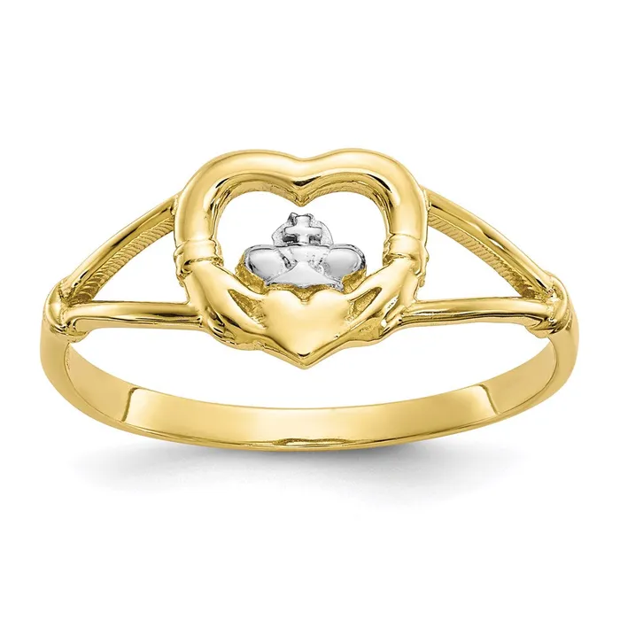 Rings Goldia 10K Yellow Gold u0026 Rhodium Ladies Claddagh Ring