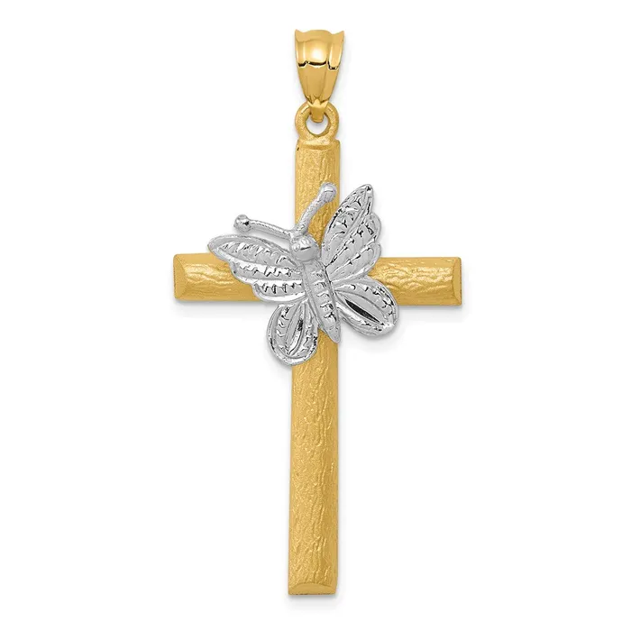 Rings Goldia 14k Twotone Gold Cross wButterfly Pendant