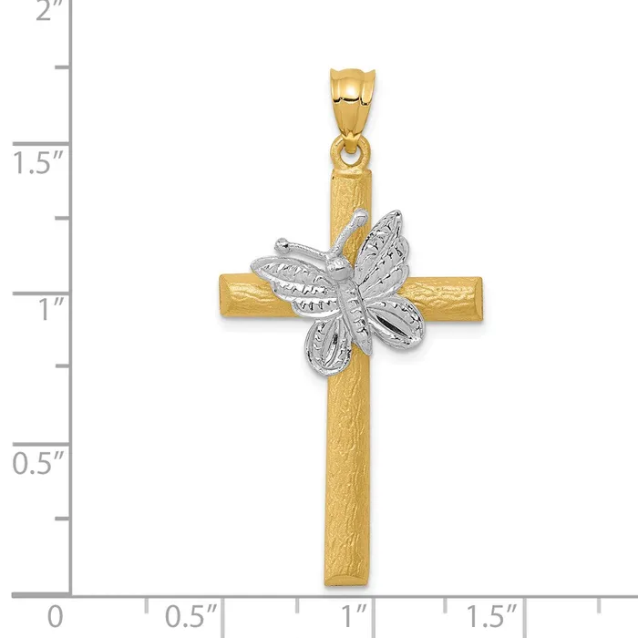 Rings Goldia 14k Twotone Gold Cross wButterfly Pendant