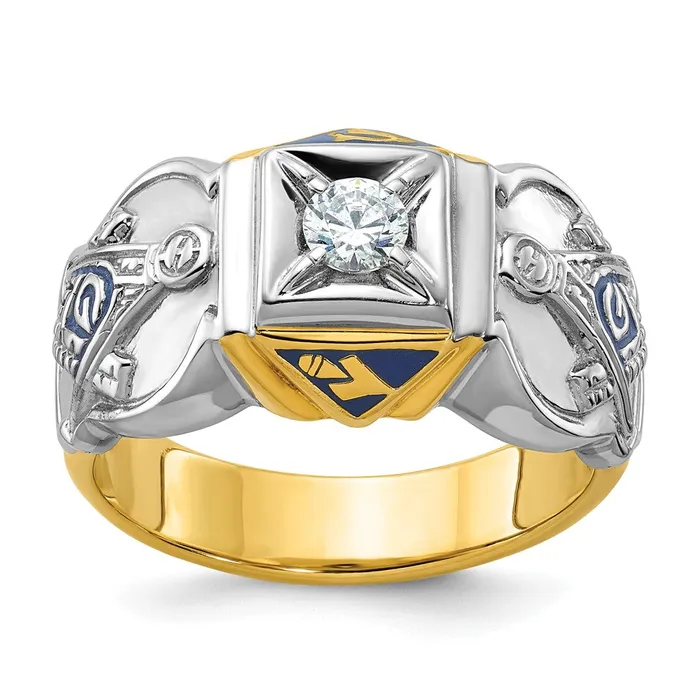 Rings Goldia 14k Twotone Gold Mens Polished and Textured Blue Lodge Master Masonic Ring Mounting
