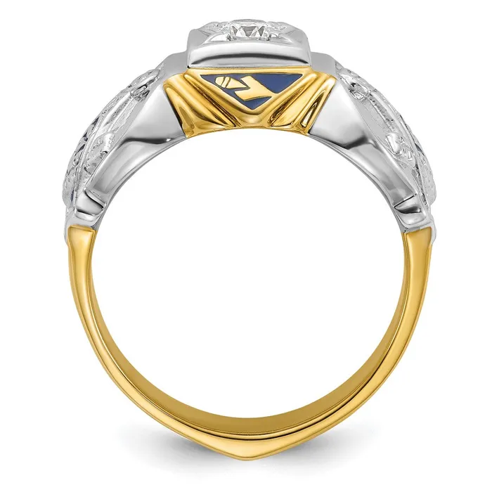 Rings Goldia 14k Twotone Gold Mens Polished and Textured Blue Lodge Master Masonic Ring Mounting