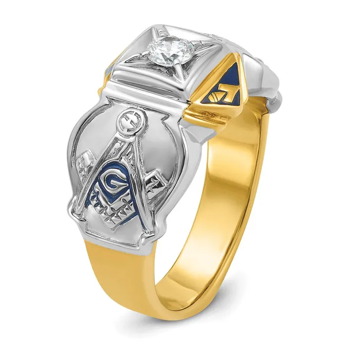 Rings Goldia 14k Twotone Gold Mens Polished and Textured Blue Lodge Master Masonic Ring Mounting