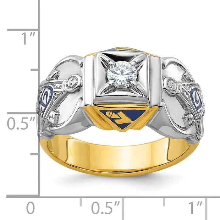 Rings Goldia 14k Twotone Gold Mens Polished and Textured Blue Lodge Master Masonic Ring Mounting