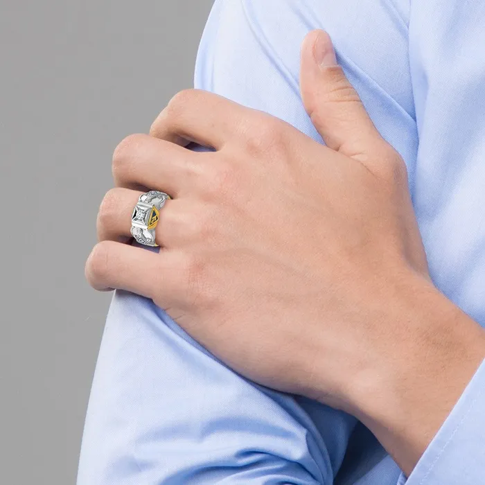 Rings Goldia 14k Twotone Gold Mens Polished and Textured Blue Lodge Master Masonic Ring Mounting