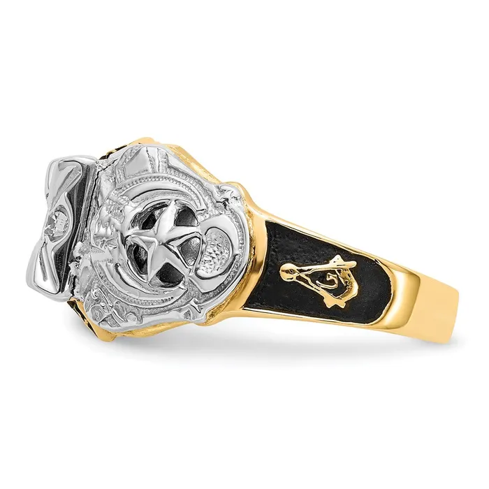 Rings Goldia 14k Twotone Gold Mens Polished and Textured with Black Enamel and AA Quality Diamond Masonic Ring