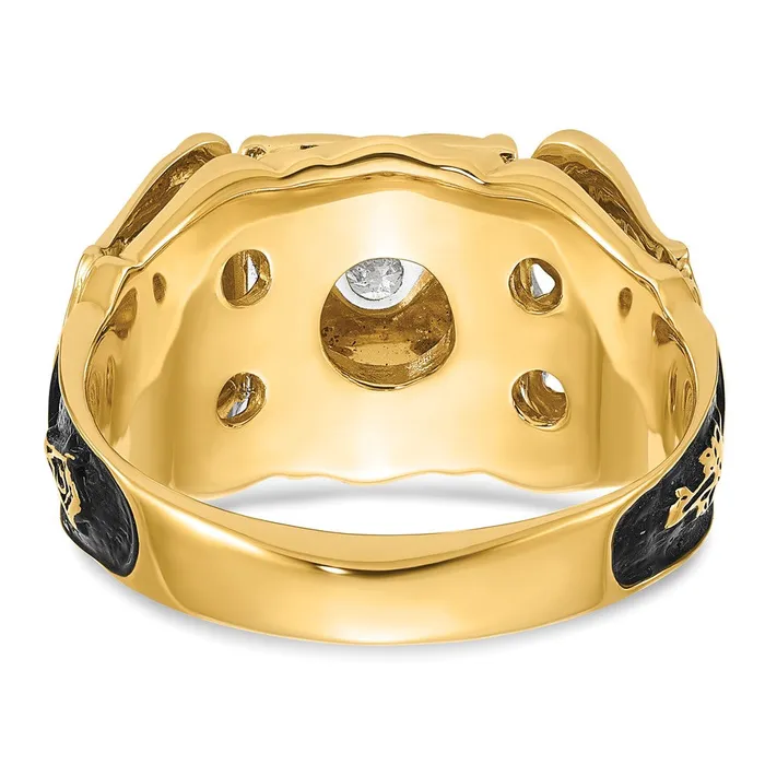 Rings Goldia 14k Twotone Gold Mens Polished and Textured with Black Enamel and AA Quality Diamond Masonic Ring