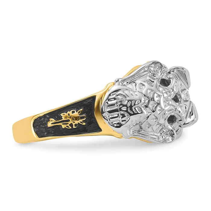 Rings Goldia 14k Twotone Gold Mens Polished and Textured with Black Enamel and AA Quality Diamond Masonic Ring