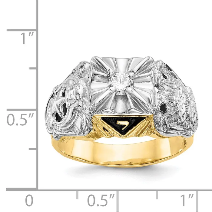 Rings Goldia 14k Twotone Gold Mens Polished and Textured with Black Enamel and AA Quality Diamond Masonic Ring