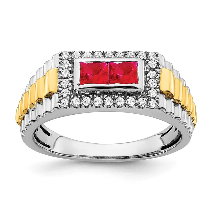 Rings Goldia 14k TwoTone Gold Ruby and Real Diamond Mens Ring