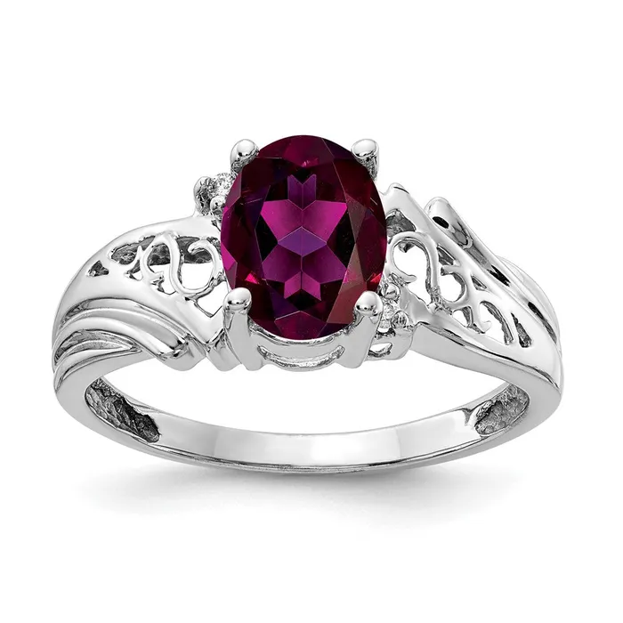 Rings Goldia 14k White Gold 8x6mm Oval Rhodolite Garnet AAA Diamond ring