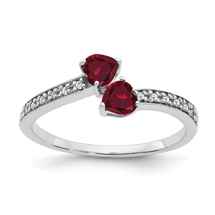 Rings Goldia 14k White Gold Created Ruby and Real Diamond 2stone Heart Ring